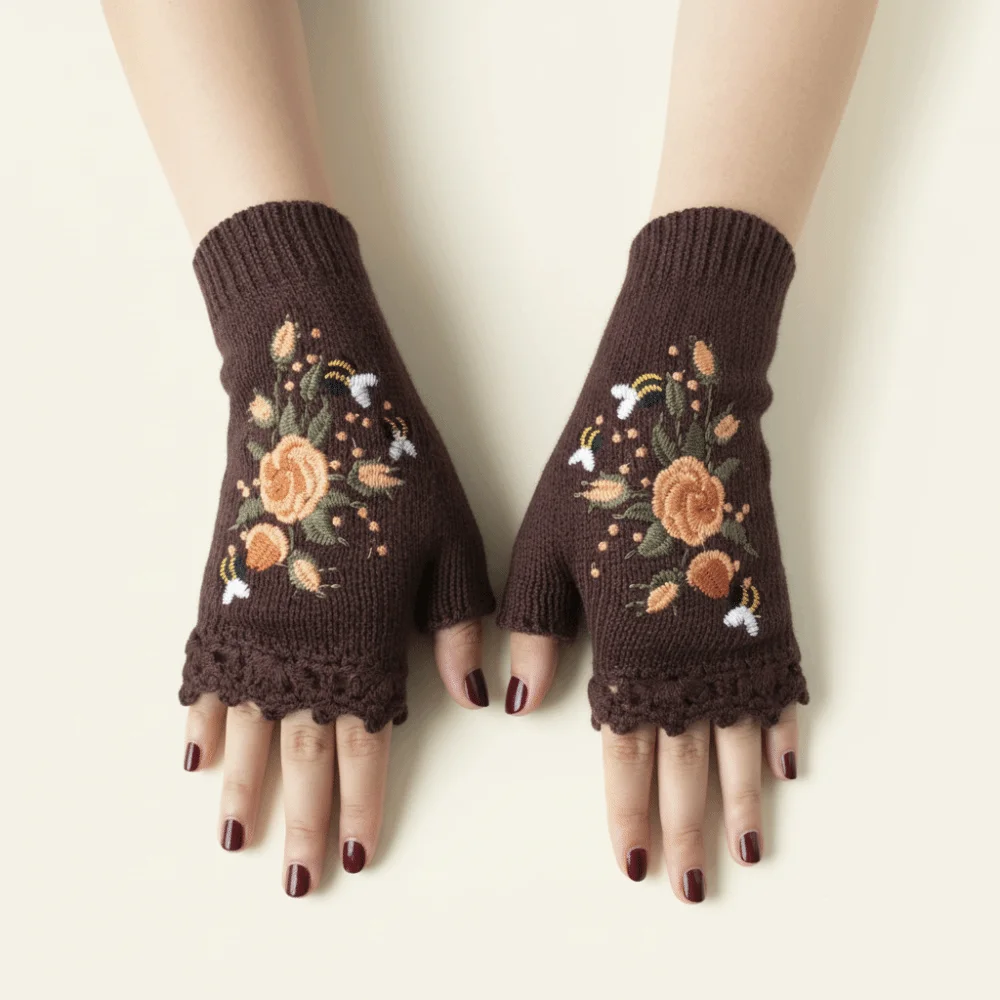 Gift Vintage Embroidery Knitted Gloves Bee Floral Fingerless Gloves Korean Style Warm Winter Wool Gloves Autumn
Gift Vintage Embroidery Knitted Gloves Bee Floral Fingerless Gloves Korean Style Warm Winter Wool Gloves Autumn