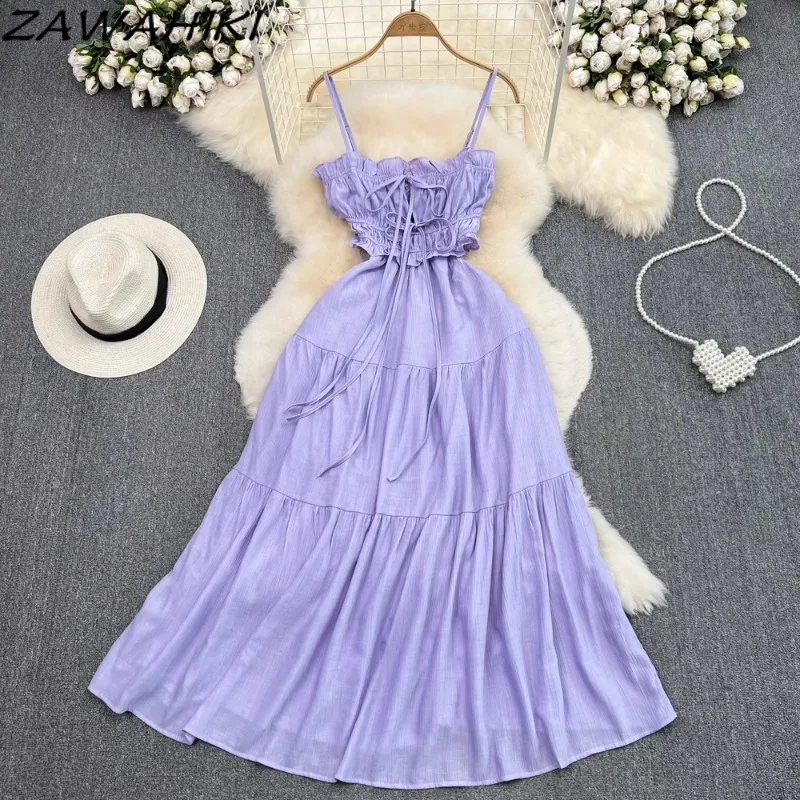 Sweet Camisole Dress for Holiday Bandage Pleated Patchwork Vestidos Solid Color Office Lady Femme Robe Korean Elegant Ropa Mujer
Sweet Camisole Dress for Holiday Bandage Pleated Patchwork Vestidos Solid Color Office Lady Femme Robe Korean Elegant Ropa Mujer