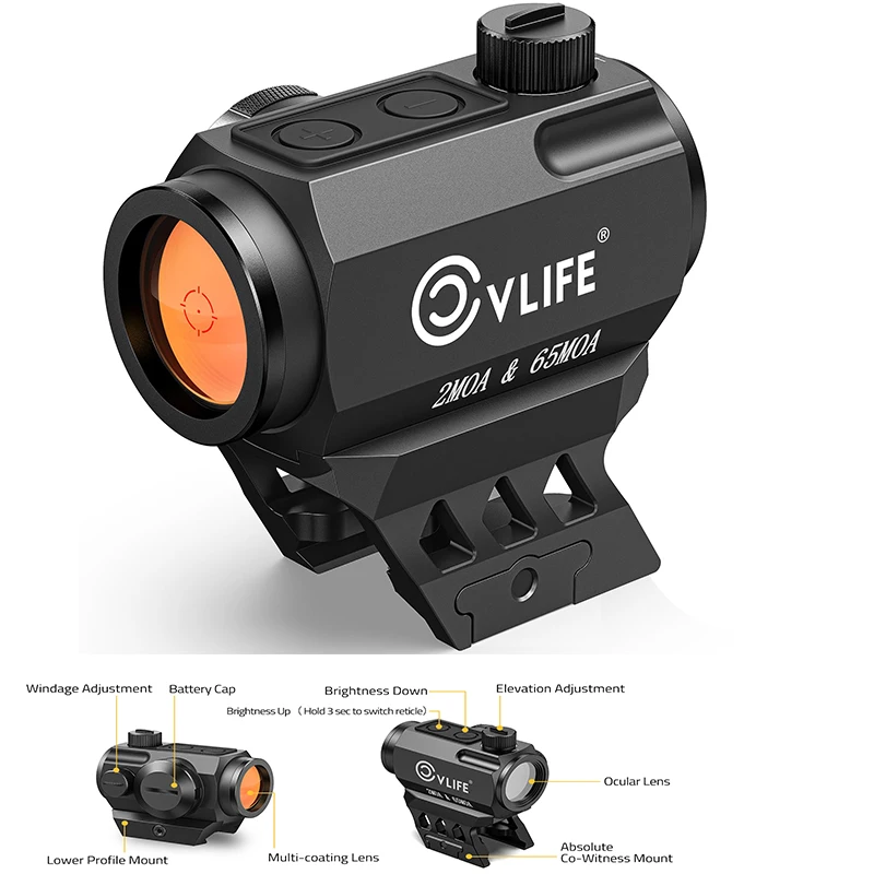 CVLIFE Reflex Sight Red Dot Scope Multi-Reticle 2 MOA Dot & 65 MOA Circle Motion Awake Optics for 21mm Picatinny Rails
CVLIFE Reflex Sight Red Dot Scope Multi-Reticle 2 MOA Dot & 65 MOA Circle Motion Awake Optics for 21mm Picatinny Rails