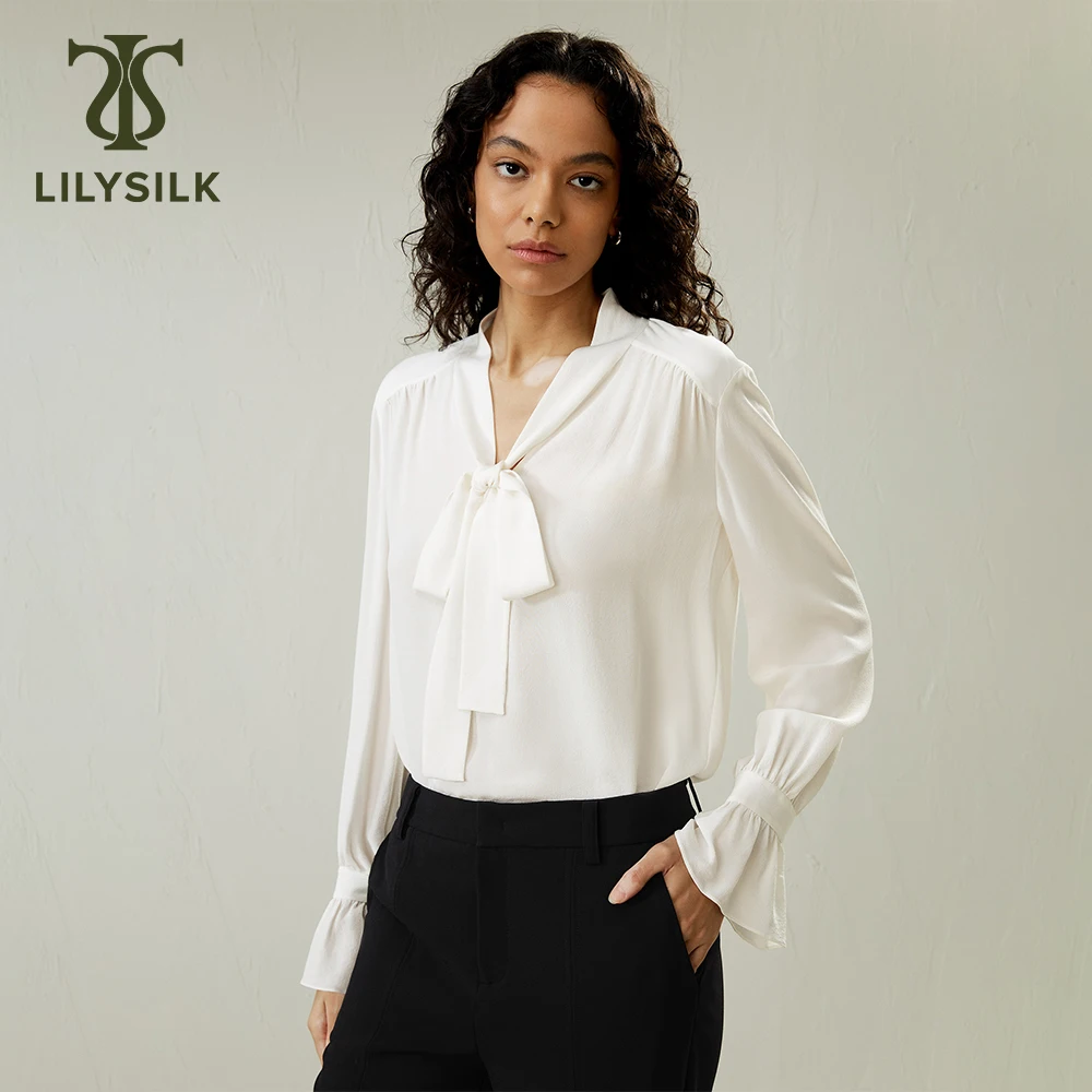 LILYSILK Women's Silk Blouse Ladies V-neck Ribbon Top with Pleated Cuffs and Bow Tie for Everyday Wear
LILYSILK Women's Silk Blouse Ladies V-neck Ribbon Top with Pleated Cuffs and Bow Tie for Everyday Wear