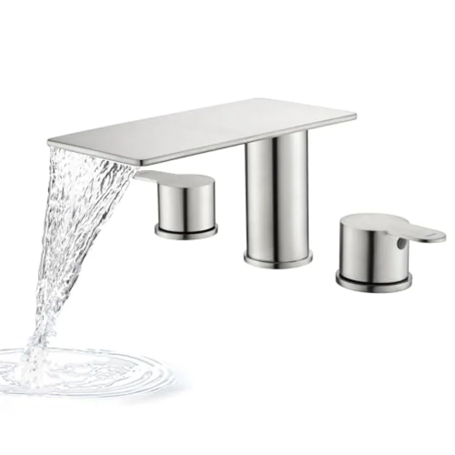 Roman Tub Faucet for Bathtub, Brushed Nickel 3-Hole Waterfall Faucet Set with High Flow, 2-Handle Design and Long Spout
Roman Tub Faucet for Bathtub, Brushed Nickel 3-Hole Waterfall Faucet Set with High Flow, 2-Handle Design and Long Spout