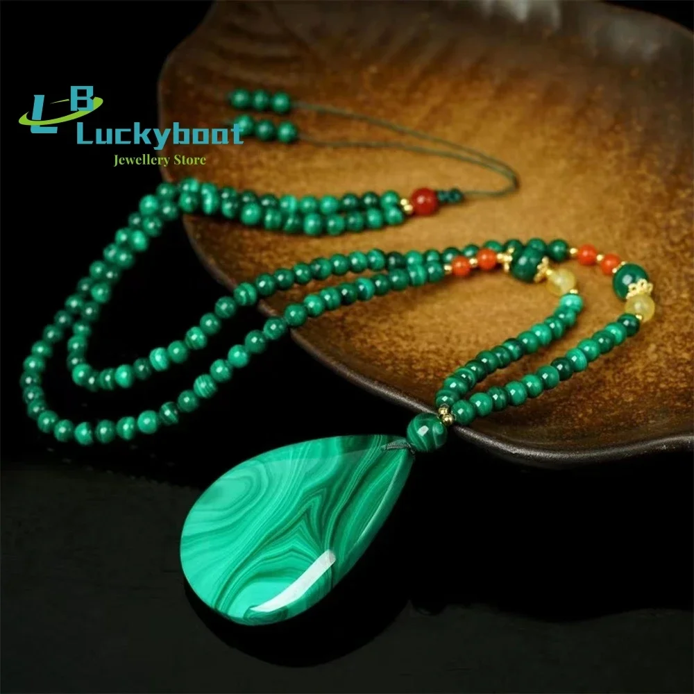 Natural Malachite Necklace 6mm Embellished with Southern Red Beeswax with Malachite Water Drop Pendant
Natural Malachite Necklace 6mm Embellished with Southern Red Beeswax with Malachite Water Drop Pendant