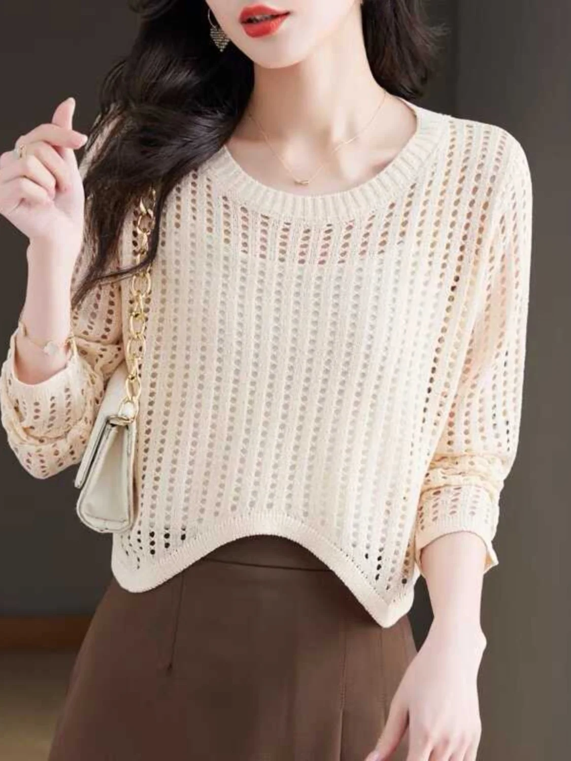 Women's Short High-Waist Hollow Knitted Top Loose Thin Long Sleeve Summer Outerwear with Strap Skirt OL Style Commute Fashion
Women's Short High-Waist Hollow Knitted Top Loose Thin Long Sleeve Summer Outerwear with Strap Skirt OL Style Commute Fashion