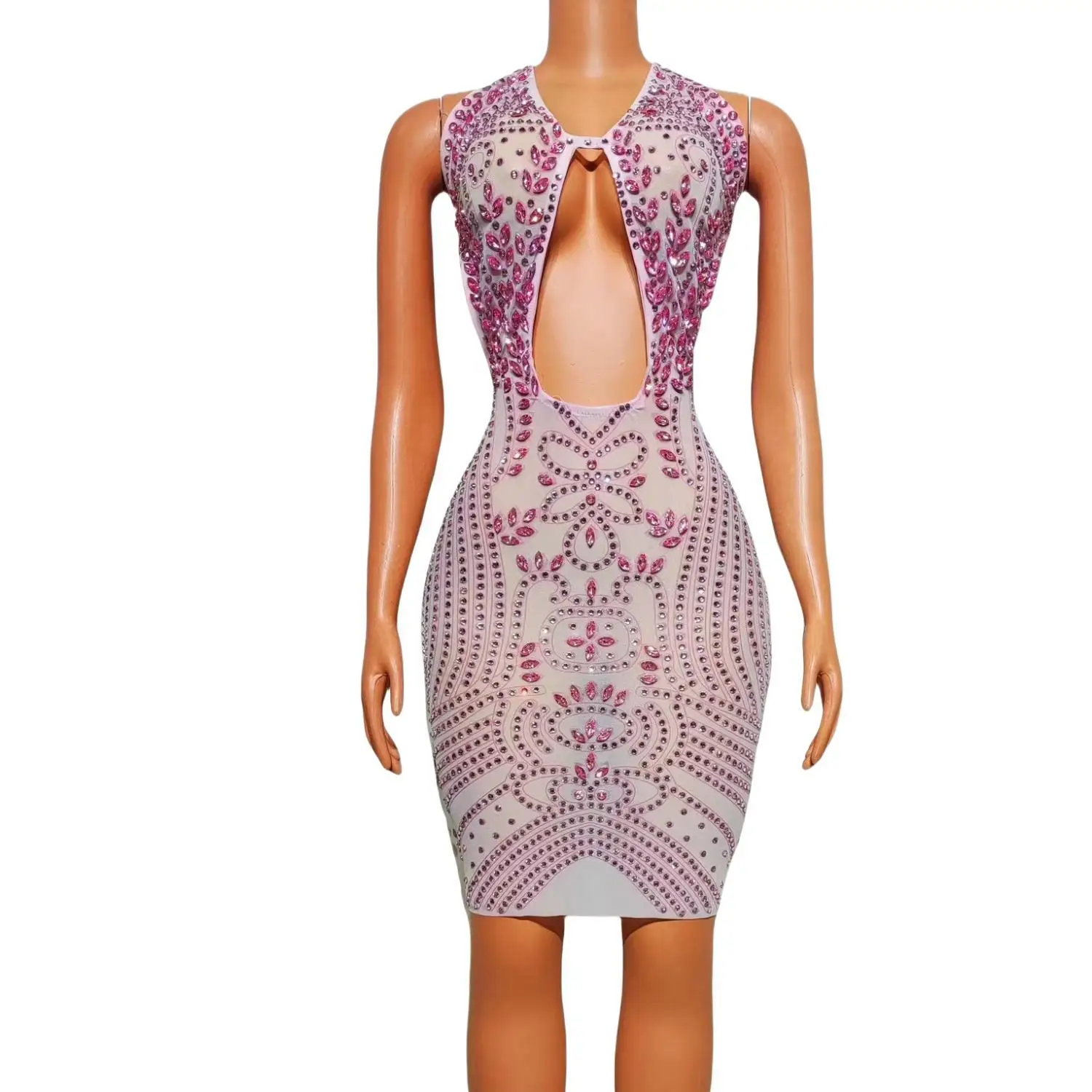 Sexy Cut-out Pink Stones Prom Gown Outfit Stage Wear Sparkly Rhinestones Costume Birthday Prom Show Stretch Dress Daling
Sexy Cut-out Pink Stones Prom Gown Outfit Stage Wear Sparkly Rhinestones Costume Birthday Prom Show Stretch Dress Daling 