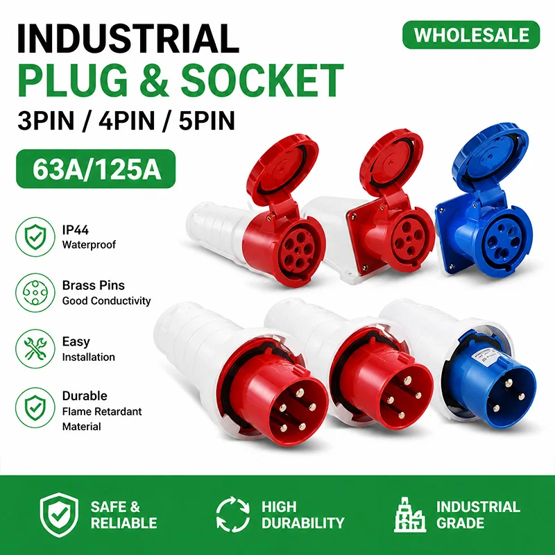 Industrial Plug and Socket Waterproof IP44 IP67 3Pin 4Pin 5Pin Male Female Connector 63A 125A 380V 415V Wall Mounted Socket
Industrial Plug and Socket Waterproof IP44 IP67 3Pin 4Pin 5Pin Male Female Connector 63A 125A 380V 415V Wall Mounted Socket