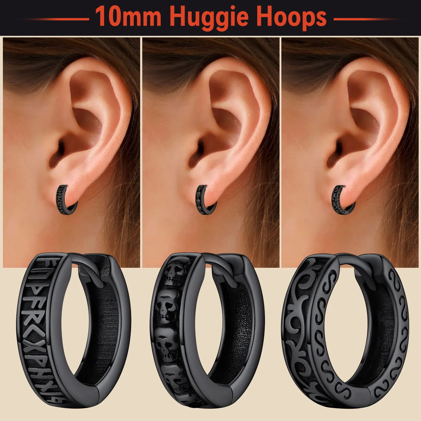 ChainsPro 925 Sterling Silver 10mm Hoop Huggie Earrings for Man Woman Celtic Knot Skulls Black Glaze Classic Ear Jewelry Gift 
ChainsPro 925 Sterling Silver 10mm Hoop Huggie Earrings for Man Woman Celtic Knot Skulls Black Glaze Classic Ear Jewelry Gift