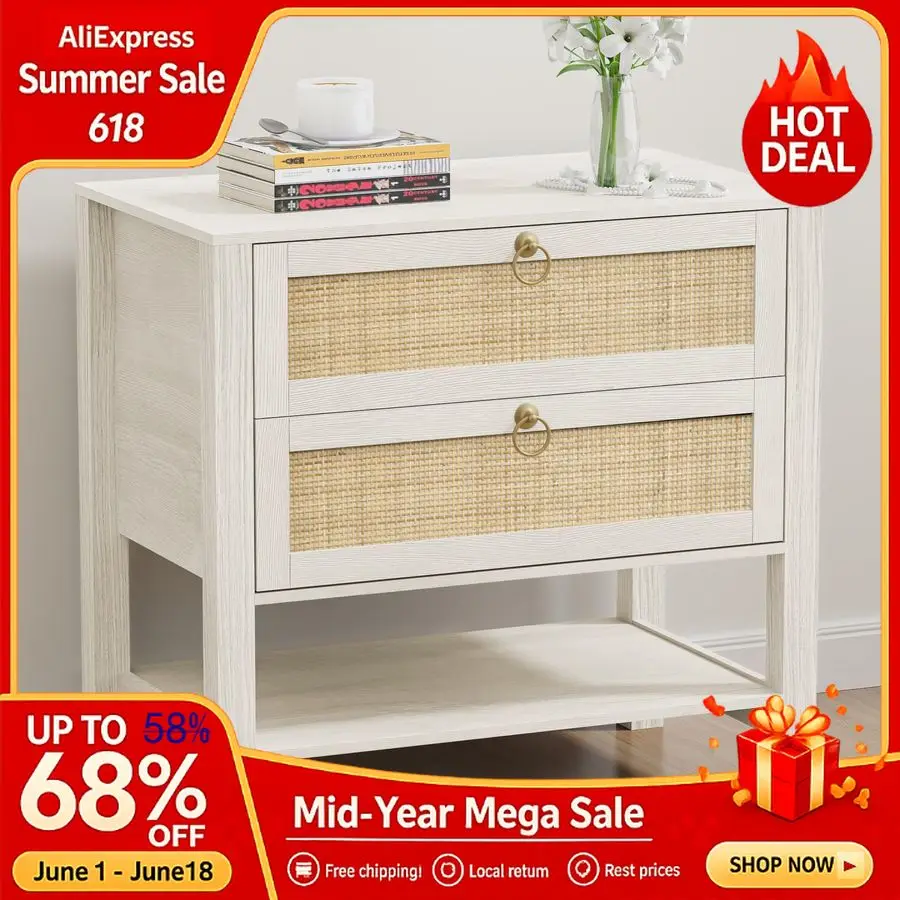 Nightstand with 2 Drawers and Storage Shelf, 26Tall Boho Night Stand, Wood Large Bedside Table with Golden Handle for Bed,Custom
Nightstand with 2 Drawers and Storage Shelf, 26Tall Boho Night Stand, Wood Large Bedside Table with Golden Handle for Bed,Custom