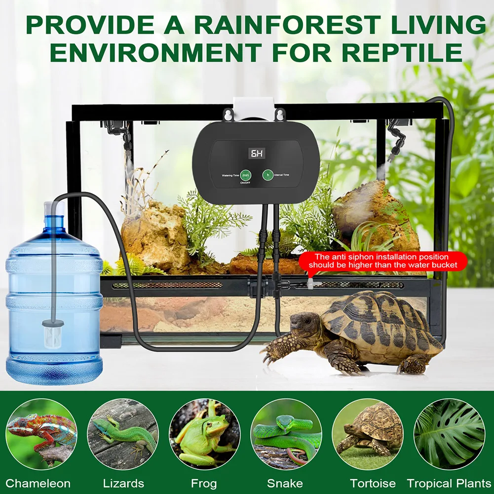 Smart Reptile Mist Sprinkler with Timer & 360°Adjustable Nozzles Reptile Humidifiers Terrariums Humidifier for Herps Terrariums
Smart Reptile Mist Sprinkler with Timer & 360°Adjustable Nozzles Reptile Humidifiers Terrariums Humidifier for Herps Terrariums