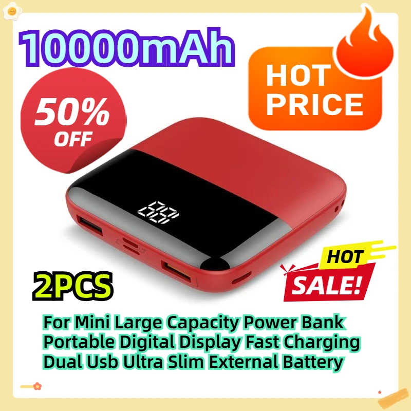 10000mah For Mini Large Capacity Power Bank Portable Digital Display Fast Charging Dual Usb Ultra Slim External Battery 2pcs
10000mah For Mini Large Capacity Power Bank Portable Digital Display Fast Charging Dual Usb Ultra Slim External Battery 2pcs