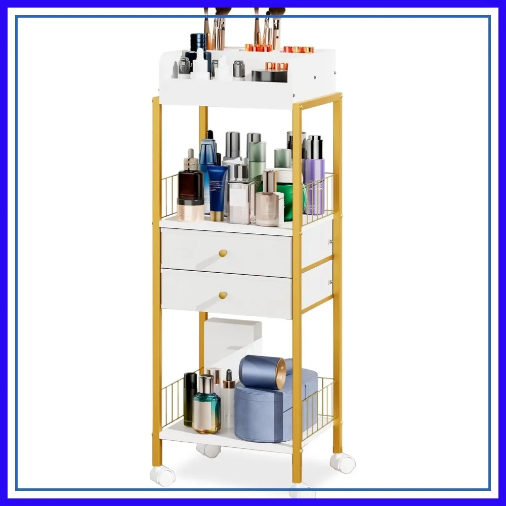 Gold Makeup Organizer Cart with Wheels & Drawers, Rolling Storage Shelf for Skincare, Nail Polish, Perfume, Hair Tools, Vanity Cabinet
Gold Makeup Organizer Cart with Wheels & Drawers, Rolling Storage Shelf for Skincare, Nail Polish, Perfume, Hair Tools, Vanity Cabinet