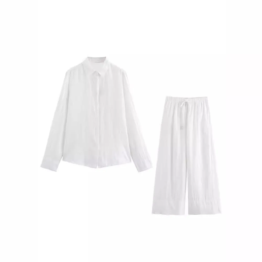 2024 Summer New Product Women's Style Simple Flip Collar Long Sleeved Linen Shirt High Waist Wide Leg Long Pants Set
2024 Summer New Product Women's Style Simple Flip Collar Long Sleeved Linen Shirt High Waist Wide Leg Long Pants Set
