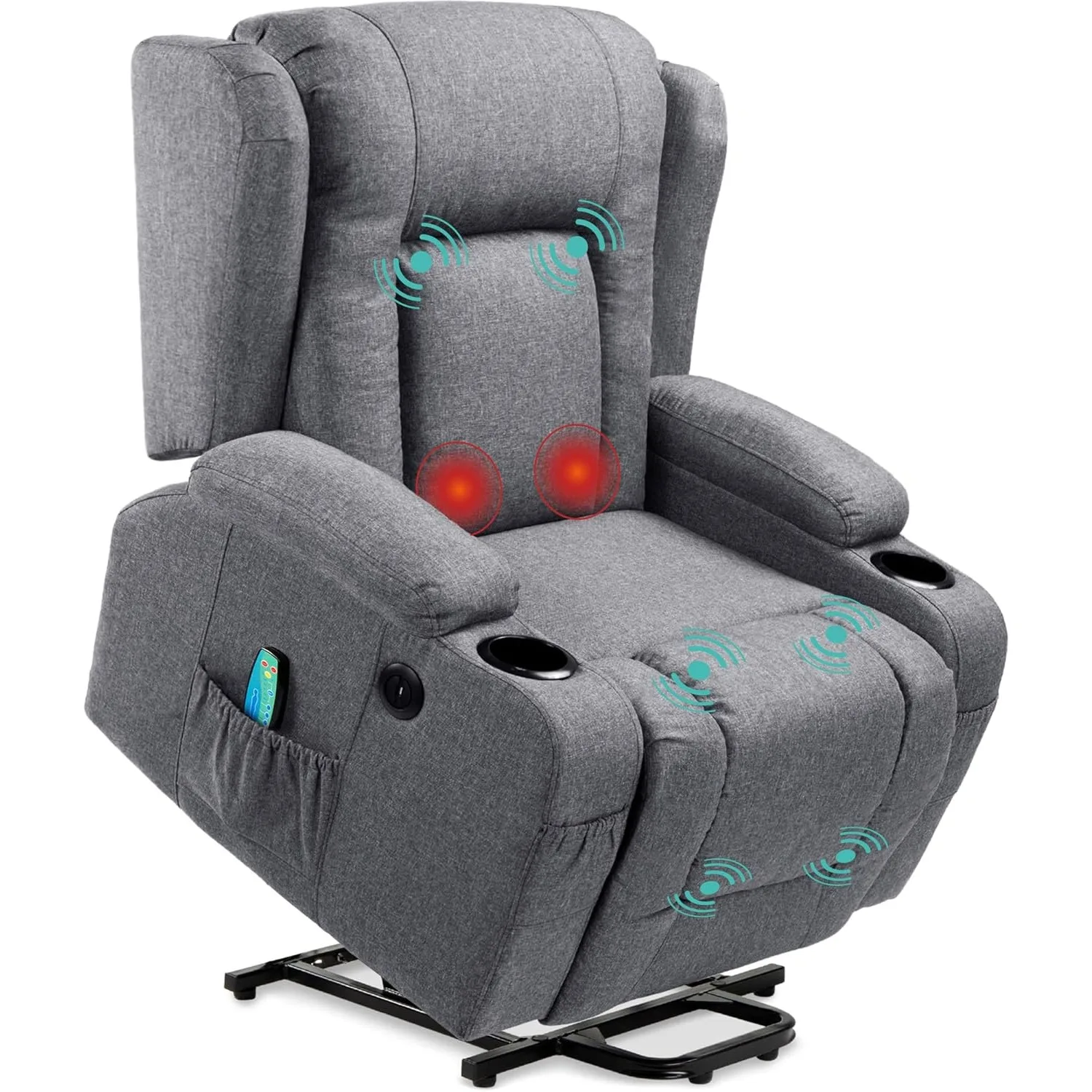Modern Linen Electric Power Lift Chair, Recliner Massage Chair, Legs w/ 3 Positions, USB Port, Heat, Cupholders,Gray
Modern Linen Electric Power Lift Chair, Recliner Massage Chair, Legs w/ 3 Positions, USB Port, Heat, Cupholders,Gray