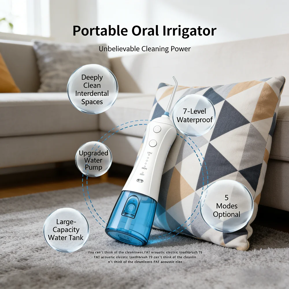 300ML Home & Travel Essential Water Flosser, IPX7 Waterproof 5 Modes 5 Nozzles, Premium Dental Oral Care Device
300ML Home & Travel Essential Water Flosser, IPX7 Waterproof 5 Modes 5 Nozzles, Premium Dental Oral Care Device