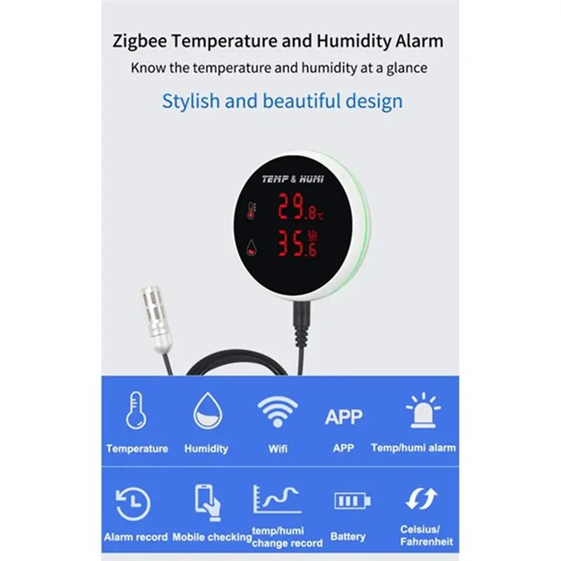 Датчик температуры и влажности A25P Tuya Zigbee для животных, для ферментации рассады, с сигнализацией и LED-дисплеем, вилка стандарта ЕС
Датчик температуры и влажности A25P Tuya Zigbee для животных, для ферментации рассады, с сигнализацией и LED-дисплеем, вилка стандарта ЕС
