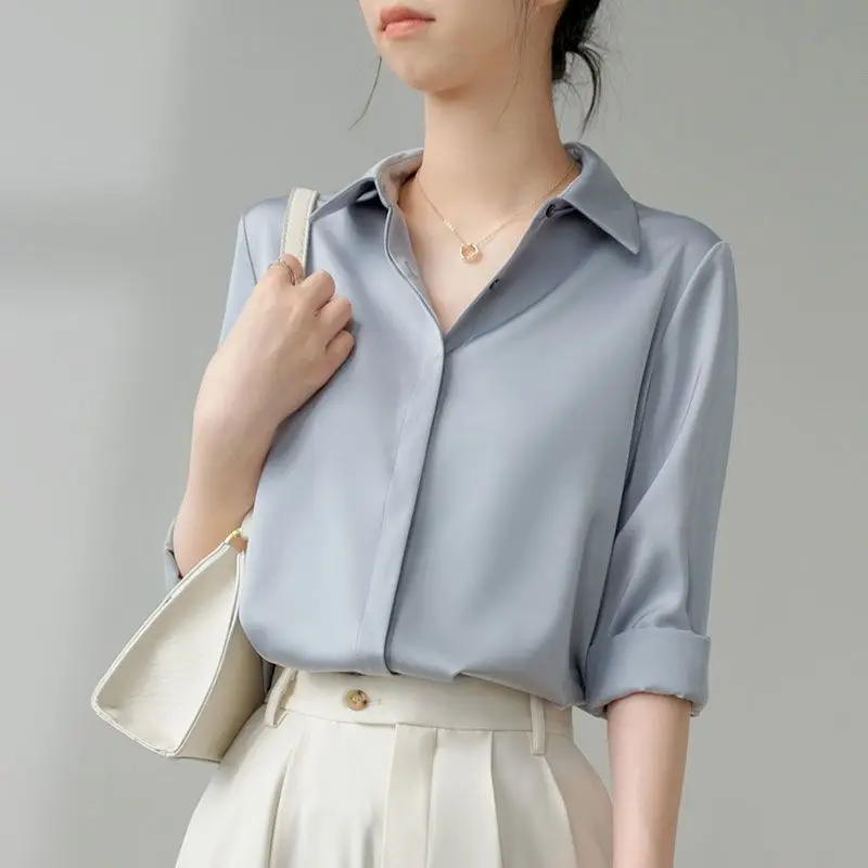 Women's Satin Long Sleeve Shirt Elegant Solid Color Loose Casual Blouse Spring Office Tops
Women's Satin Long Sleeve Shirt Elegant Solid Color Loose Casual Blouse Spring Office Tops