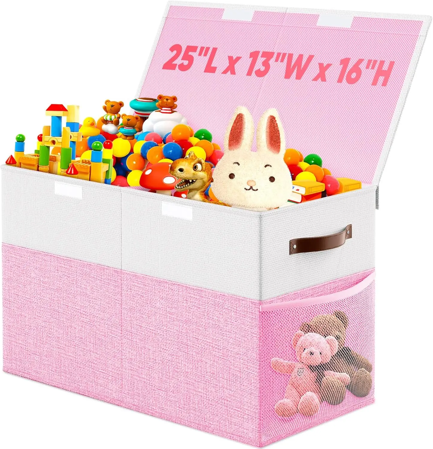 Large Toy Storage Box with Lid Divider, Collapsible Organizer Chest for Kids, 25"x13"x16", Pink White
Large Toy Storage Box with Lid Divider, Collapsible Organizer Chest for Kids, 25"x13"x16", Pink White