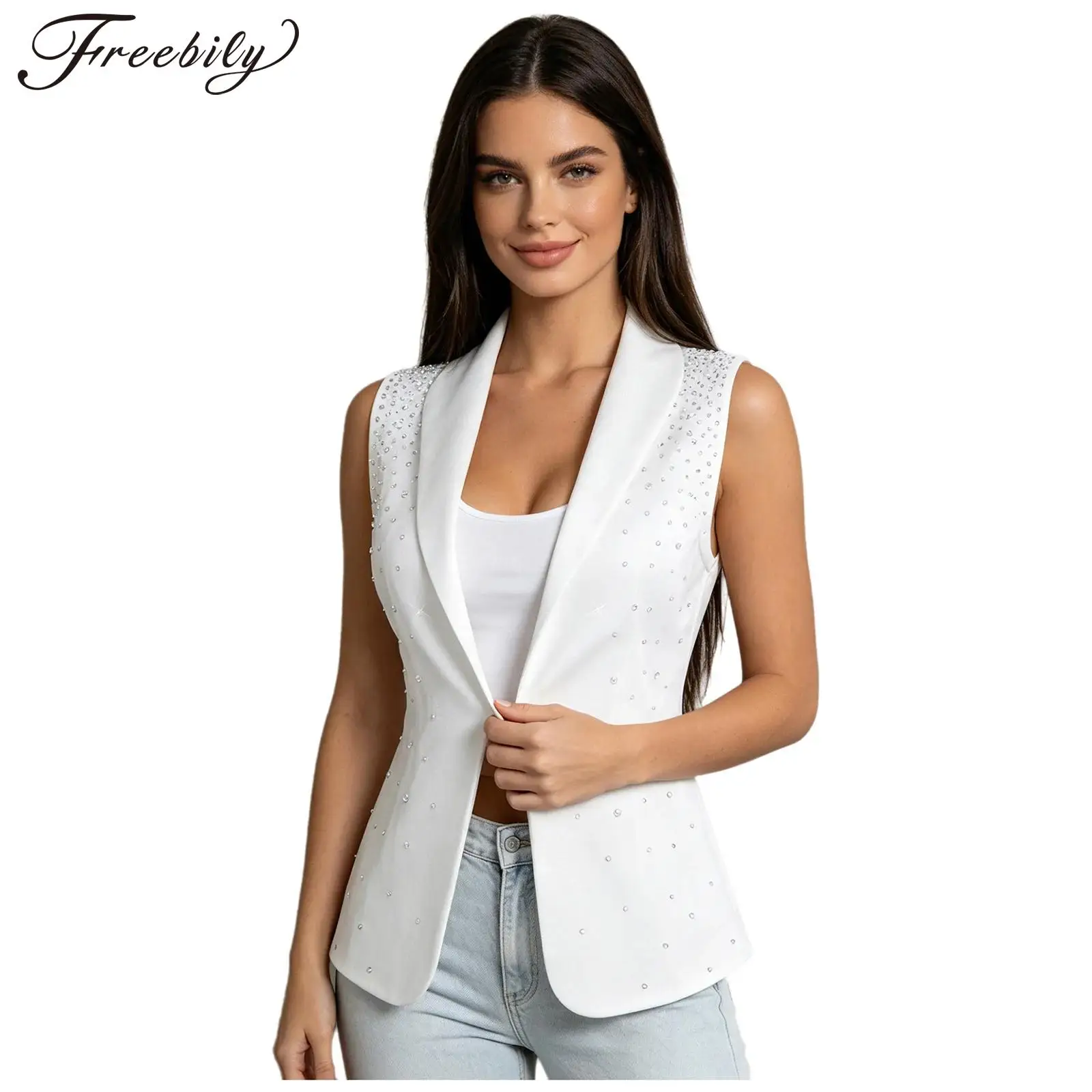 Womens Lapel Vests Rhinestones Waistcoats Music Festival Fashion Sleeveless Vests for Nightclub Cocktails Waitress Costume
Womens Lapel Vests Rhinestones Waistcoats Music Festival Fashion Sleeveless Vests for Nightclub Cocktails Waitress Costume