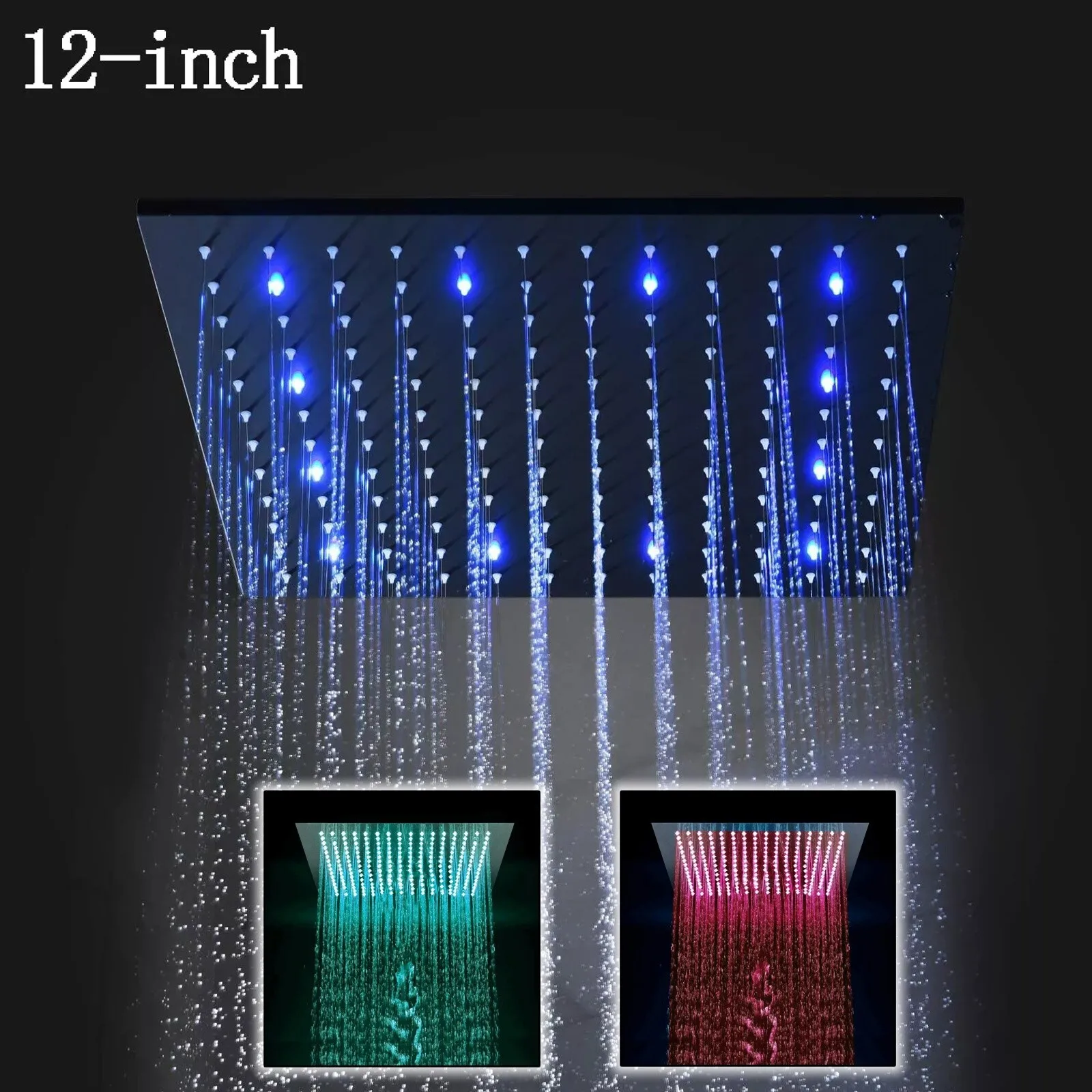 12-дюймовый черный светодиодный дождевой душ, потолочный латунный распылитель для ванной комнаты с квадратным верхом
12-дюймовый черный светодиодный дождевой душ, потолочный латунный распылитель для ванной комнаты с квадратным верхом