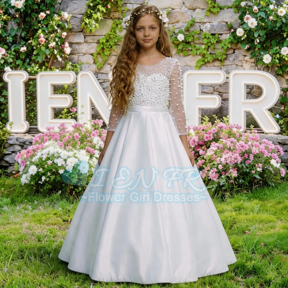 Customized Flower Girl Dress Satin White A-Line Dress with Pearl for Wedding Birthday Party Festival First Communion
Customized Flower Girl Dress Satin White A-Line Dress with Pearl for Wedding Birthday Party Festival First Communion