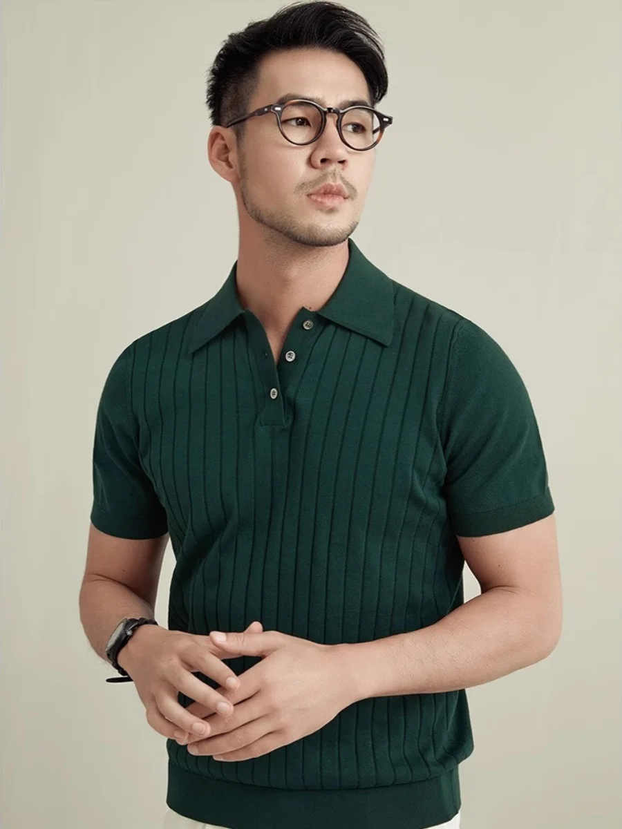 Summer Italian Sle irt Men's American Retro Casual ort Sve Turn-down Collar Knitted Ice Silk T-irt Busin C...
Summer Italian Sle irt Men's American Retro Casual ort Sve Turn-down Collar Knitted Ice Silk T-irt Busin C...