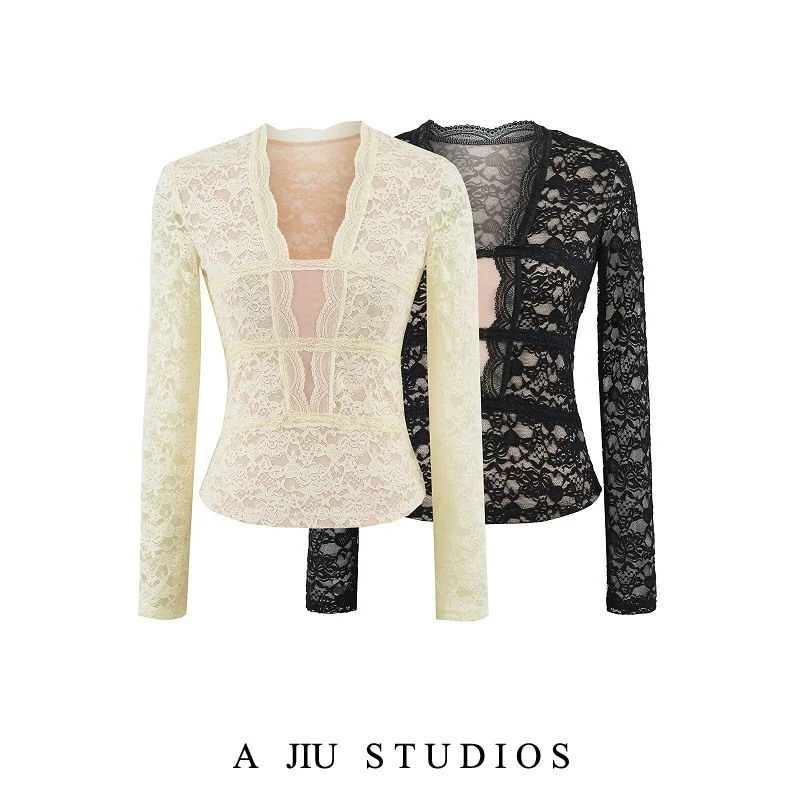 Pure Desire Sexy White Lace Splice Long Sleeve Base Shirt Women Early Autumn V-neck Slimming Design Sense Top
Pure Desire Sexy White Lace Splice Long Sleeve Base Shirt Women Early Autumn V-neck Slimming Design Sense Top