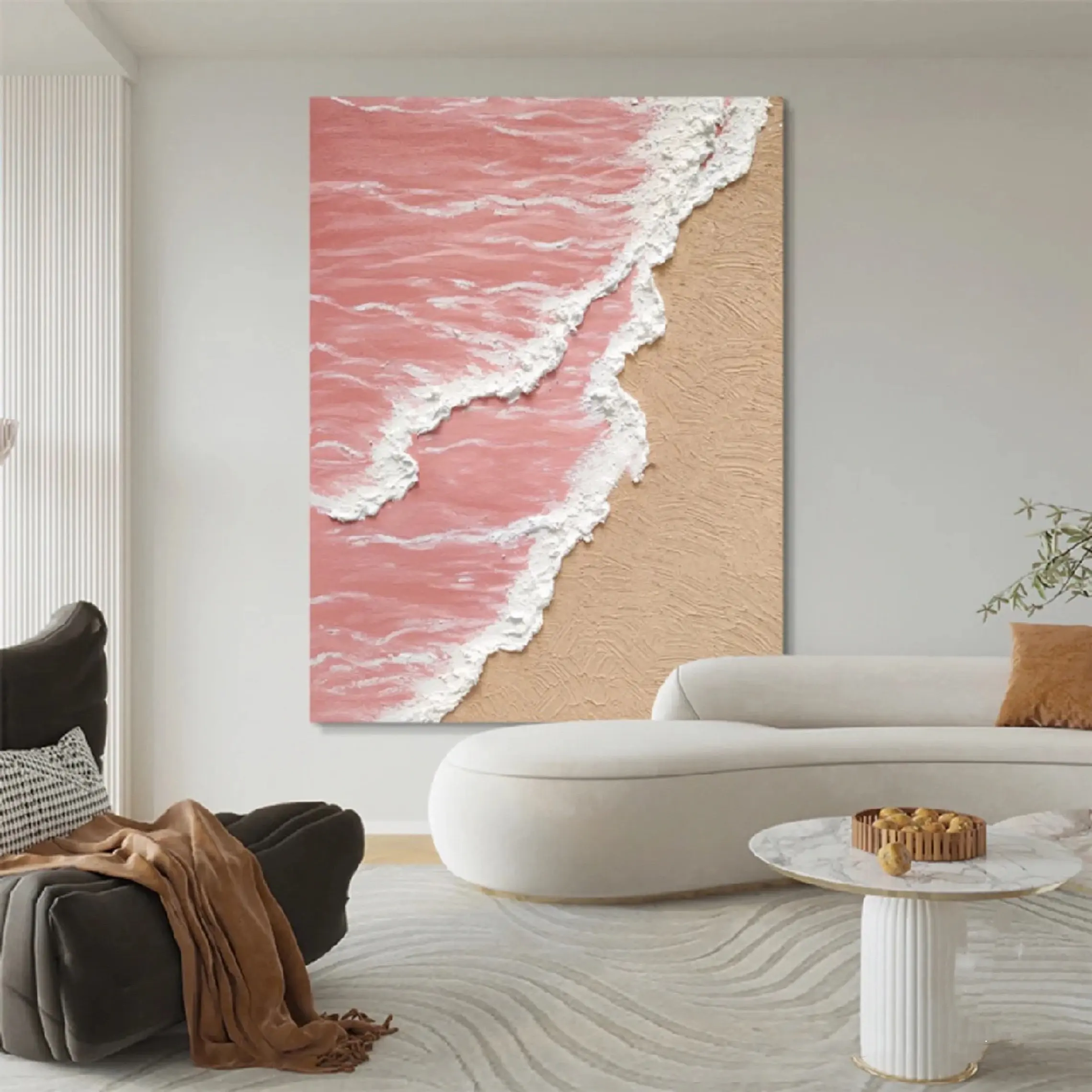 100% hand painted oil painting pink minimalism and white wave texture beach painting for modern living room home wall decoration
100% hand painted oil painting pink minimalism and white wave texture beach painting for modern living room home wall decoration