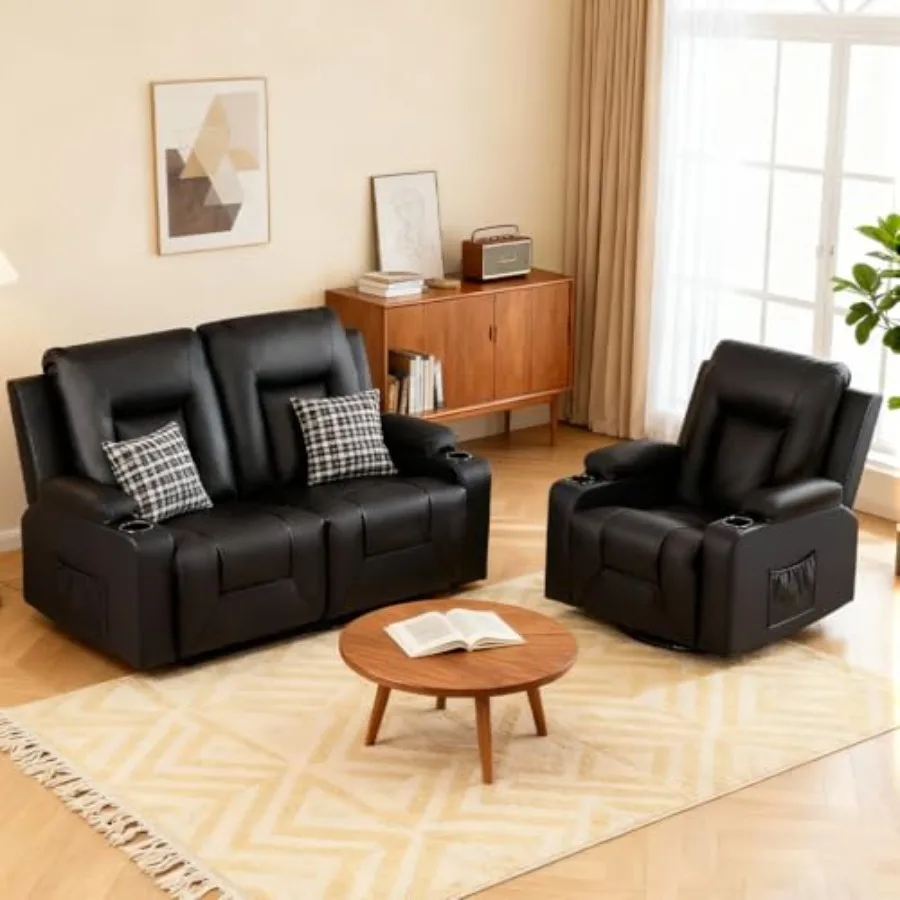 Living Room Furniture Set, Faux Leather Manual Recliner Sofa Sets with Cup Holders, Reclining Couch, Loveseat and Armchair, 2+1
Living Room Furniture Set, Faux Leather Manual Recliner Sofa Sets with Cup Holders, Reclining Couch, Loveseat and Armchair, 2+1