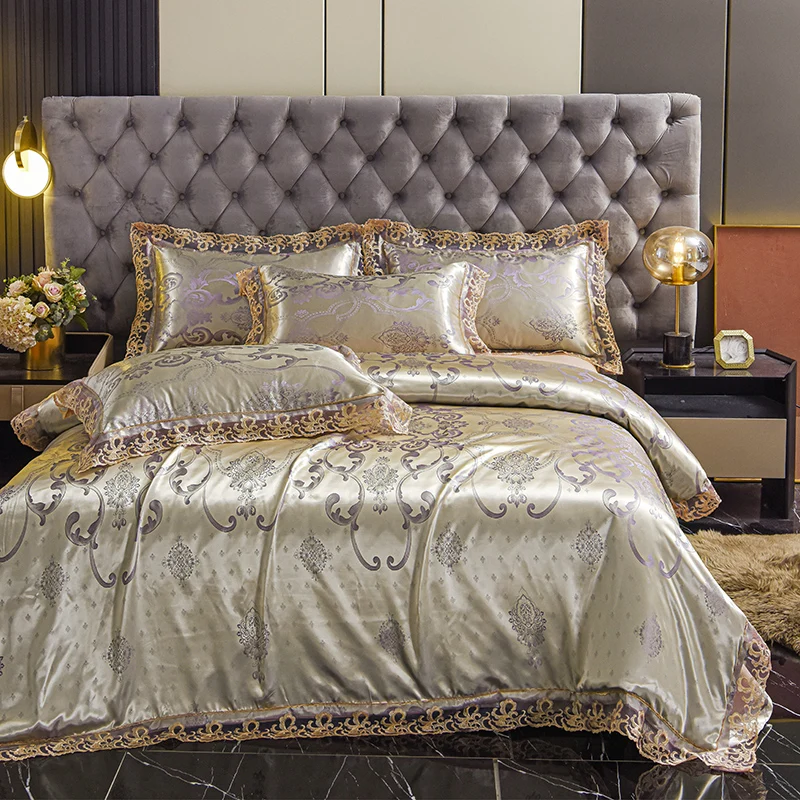 Luxury Jacquard Satin Bedding Set Baroque Style with Lace Trim Duvet Cover Set King Queen Size for Home Decor 2 Pillowcases
Luxury Jacquard Satin Bedding Set Baroque Style with Lace Trim Duvet Cover Set King Queen Size for Home Decor 2 Pillowcases