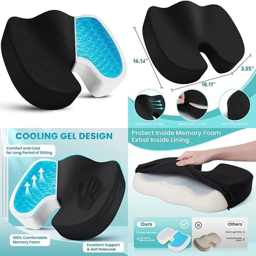 Office Chair Seat Cushion, Cooling Gel Enhanced Memory Foam Cushion for Long Sitting - Back, Sciatica, Coccyx, Tailbone Pain Relief Pillow - for Office, Gaming, Car, Wheelchair - Black, X-Large
Office Chair Seat Cushion, Cooling Gel Enhanced Memory Foam Cushion for Long Sitting - Back, Sciatica, Coccyx, Tailbone Pain Relief Pillow - for Office, Gaming, Car, Wheelchair - Black, X-Large
