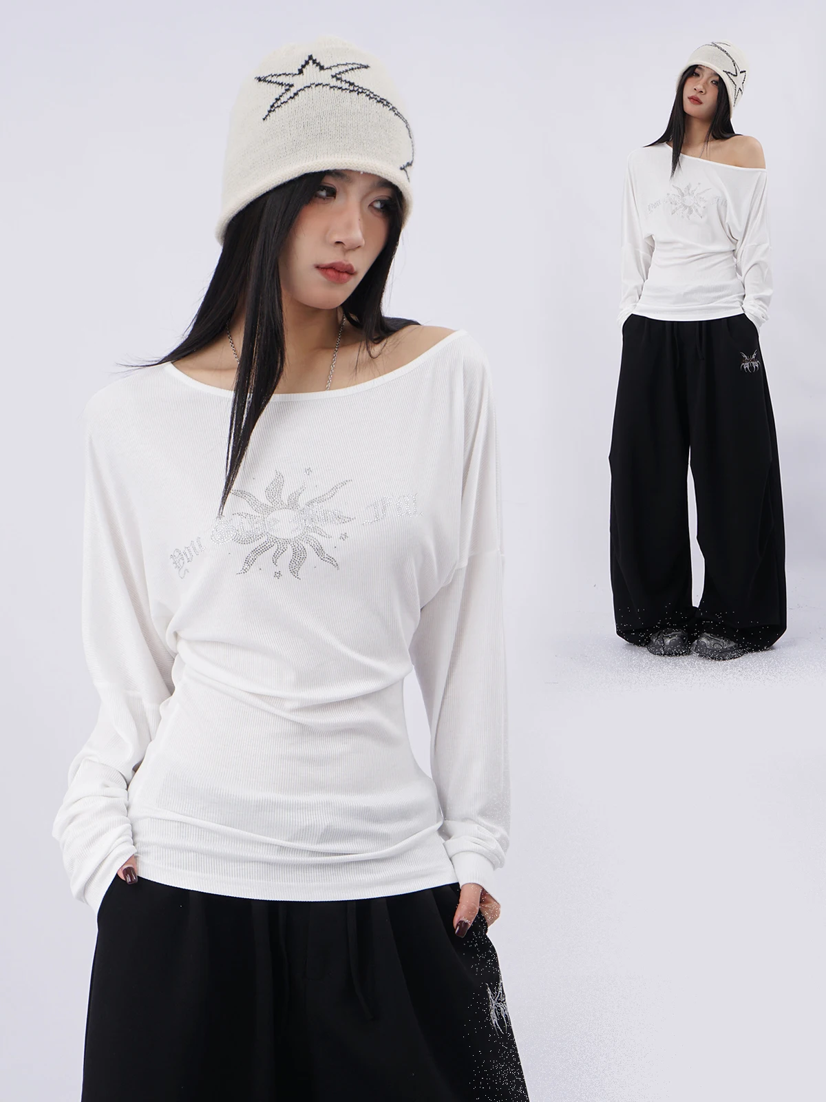 Sexy Long Sleeve T-Shirt Women's Design Slim Fit Casual Sports Side Shoulder Dance Shirt Glittering Drill Top Ladies Fashion
Sexy Long Sleeve T-Shirt Women's Design Slim Fit Casual Sports Side Shoulder Dance Shirt Glittering Drill Top Ladies Fashion