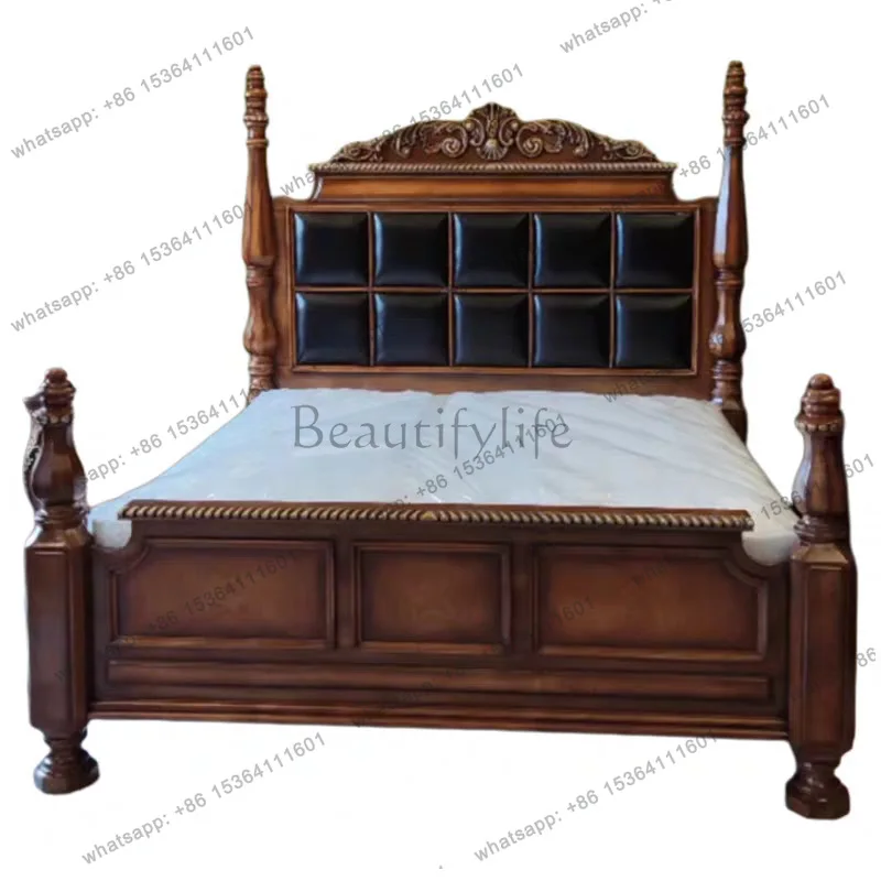 American solid wood 1.8 double bed black walnut home master bedroom French retro bed
American solid wood 1.8 double bed black walnut home master bedroom French retro bed
