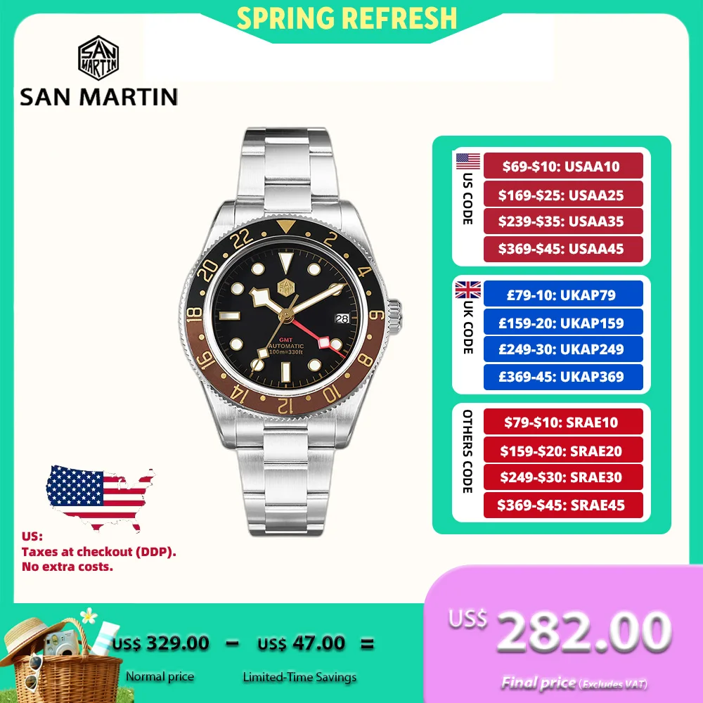 San Martin 39mm NH34 Mechanical GMT Watch For Man Automatic Wristwatch 3H Date Waterproof 10Bar Reloj BGW9 Lume часы SN0109
San Martin 39mm NH34 Mechanical GMT Watch For Man Automatic Wristwatch 3H Date Waterproof 10Bar Reloj BGW9 Lume часы SN0109