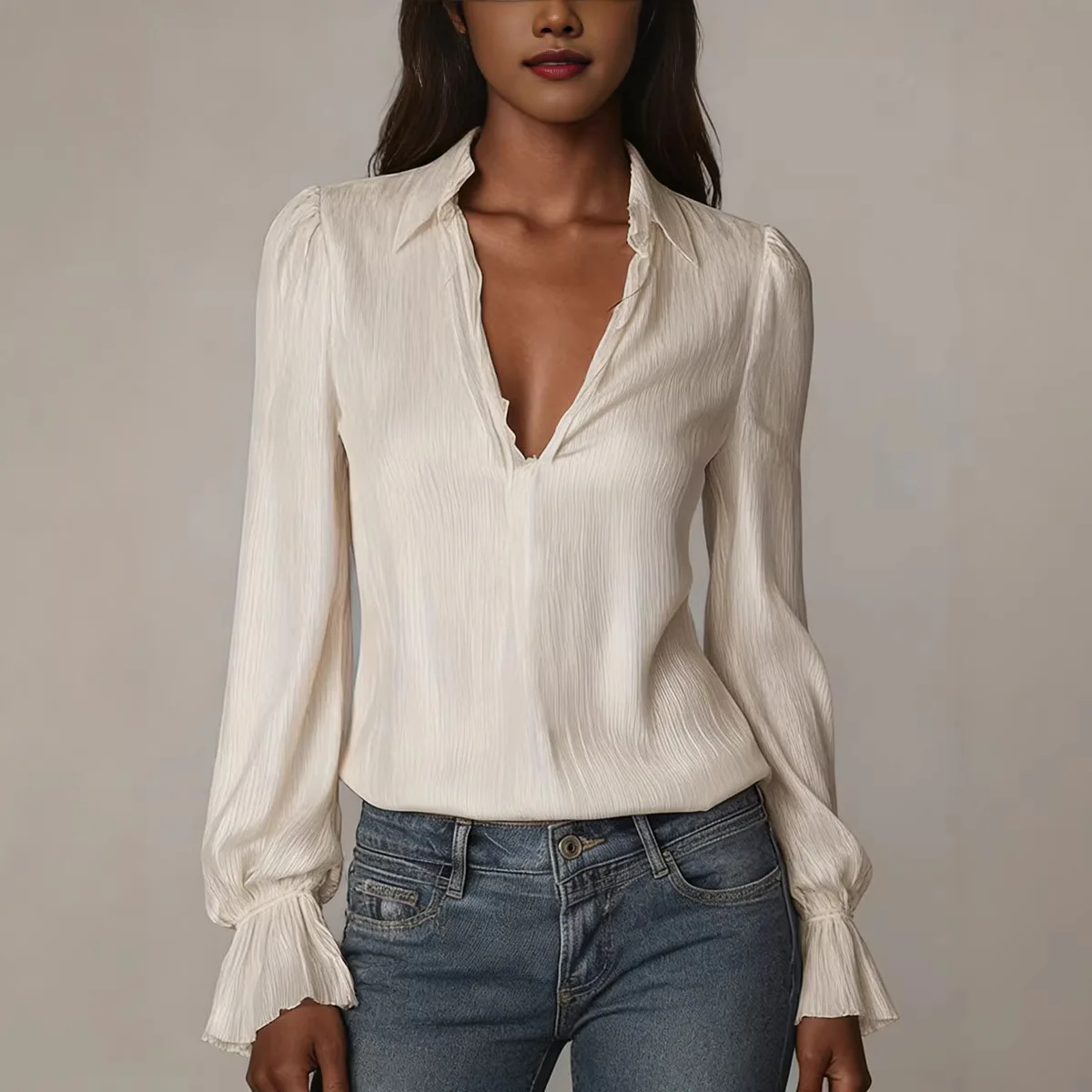 2026 Spring Women's Shirts European and American Fashion Long Sleeve Tops Solid Color Korean Style Lapel Shirts with Ruffles
2026 Spring Women's Shirts European and American Fashion Long Sleeve Tops Solid Color Korean Style Lapel Shirts with Ruffles