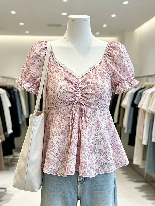 Large Size Floral Print Square Collar Bubble Sleeve Shirt Waist Cinched Doll Top Summer New Arrival Offline Store Women's Shirt
Large Size Floral Print Square Collar Bubble Sleeve Shirt Waist Cinched Doll Top Summer New Arrival Offline Store Women's Shirt
