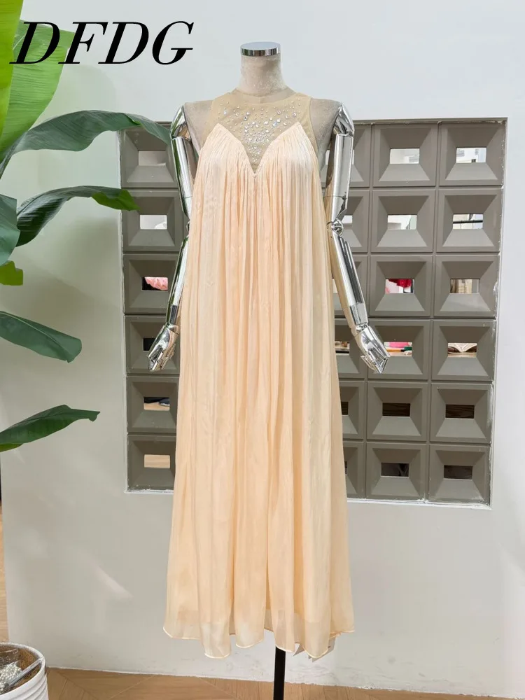 DFDG Women 2026 Spring Summer Halter Neck Maxi Dress Rhinestone Detail Sheer Mesh Pleated Loose Fit Elegant Vacation Dress
DFDG Women 2026 Spring Summer Halter Neck Maxi Dress Rhinestone Detail Sheer Mesh Pleated Loose Fit Elegant Vacation Dress
