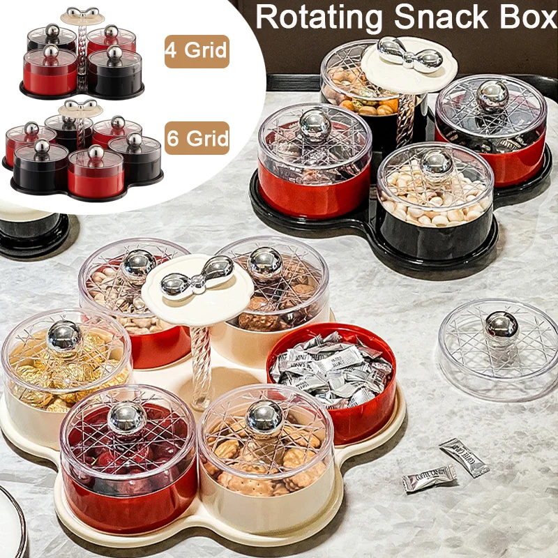 4/6 Grid Rotating Snack Box with Lid Light Luxury Dried Fruit Plate Creative Coffee Table Ornament for Home Living Room Decor
4/6 Grid Rotating Snack Box with Lid Light Luxury Dried Fruit Plate Creative Coffee Table Ornament for Home Living Room Decor