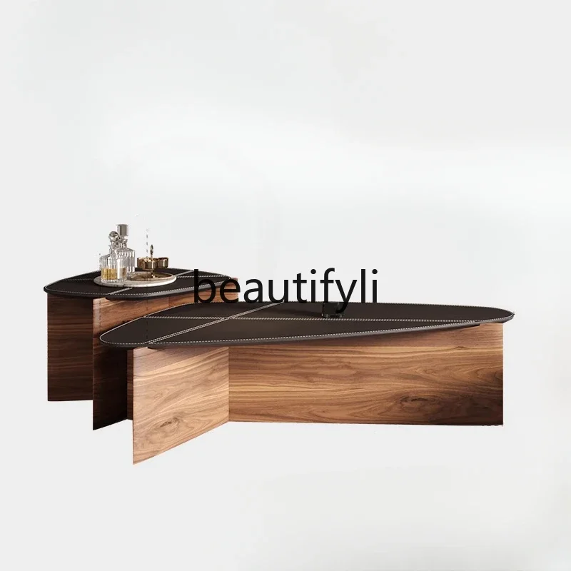 LXItalian minimalist solid wood leather coffee table combination modern simple special-shaped coffee table side living roomSSS
LXItalian minimalist solid wood leather coffee table combination modern simple special-shaped coffee table side living roomSSS