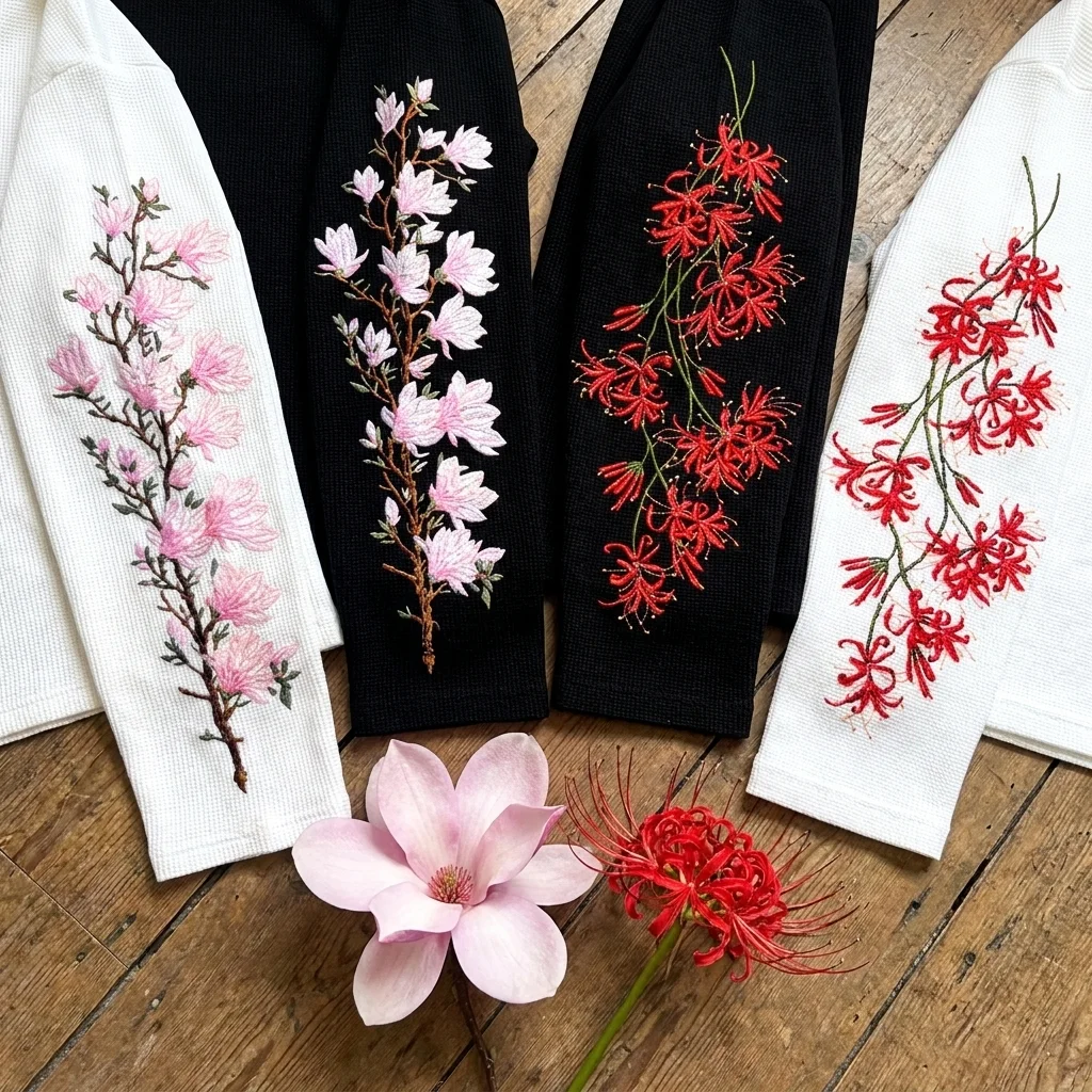 Vintage Floral Embroidery Sleeve T Shirt Men Spider Lily Graphic Long Sleeve Tee Harajuku Streetwear Unisex Casual Autumn Tops
Vintage Floral Embroidery Sleeve T Shirt Men Spider Lily Graphic Long Sleeve Tee Harajuku Streetwear Unisex Casual Autumn Tops