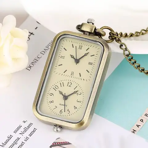 Retro Bronze Steampunk Dual Face Dual Movement Quartz Pocket Watch Necklace Clock Men's And Women's Gifts