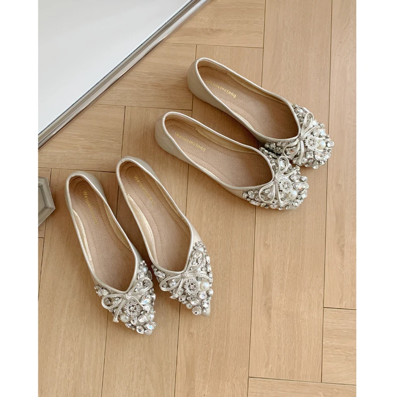 Women French Style Flat Shoes Shallow Mouth Rhinestone Wedding Shoes Inner Heightening Ballet Shoes Matching Dresses Elegant
Women French Style Flat Shoes Shallow Mouth Rhinestone Wedding Shoes Inner Heightening Ballet Shoes Matching Dresses Elegant