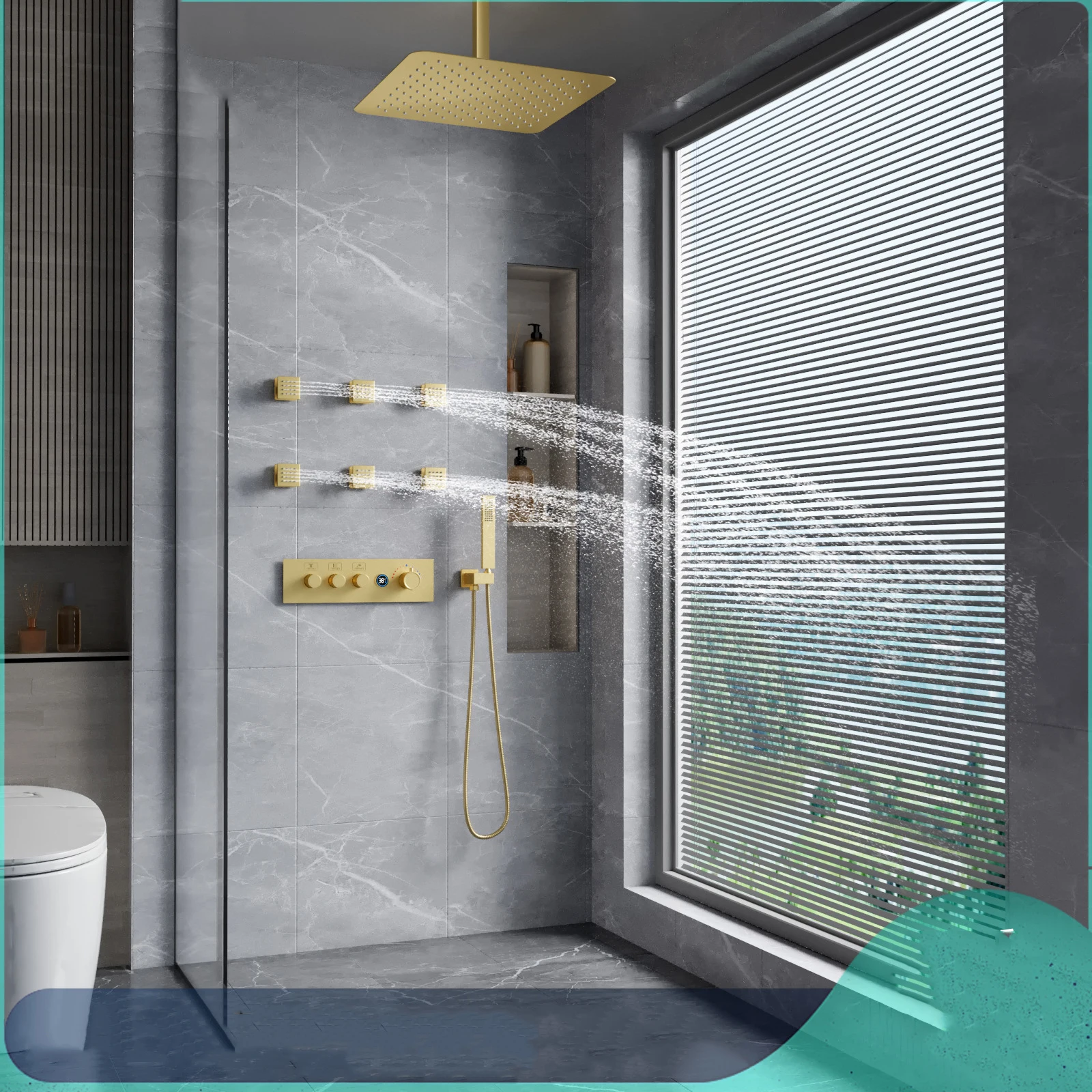 Brass Single Waterfall Shower Head Thermostatic Ceramic Ceiling Mounted Bathroom Shower System Slide Bar Rain Massage Spray
Brass Single Waterfall Shower Head Thermostatic Ceramic Ceiling Mounted Bathroom Shower System Slide Bar Rain Massage Spray