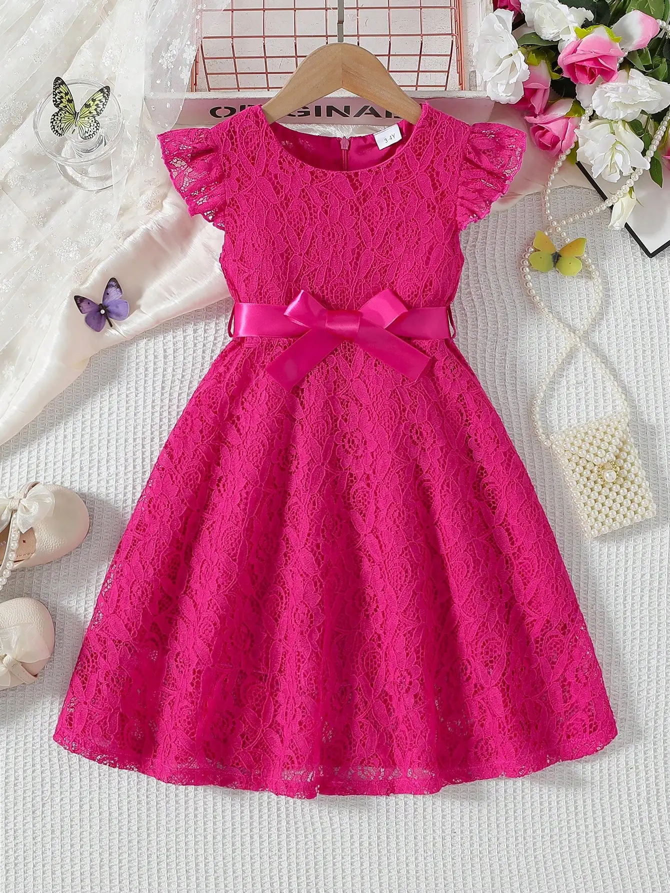Pink Lace Ruffled Mini Dress With Short Cap Sleeves Belt Round Neck Solid Color Elegant Party Wedding
Pink Lace Ruffled Mini Dress With Short Cap Sleeves Belt Round Neck Solid Color Elegant Party Wedding
