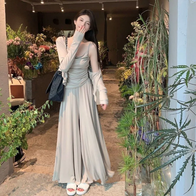 Lazy Casual Suit for Women Spring Autumn New Long Sleeve Cardigan+ Irregular Camisole Vest+ High Waist Wide Leg Pants
Lazy Casual Suit for Women Spring Autumn New Long Sleeve Cardigan+ Irregular Camisole Vest+ High Waist Wide Leg Pants