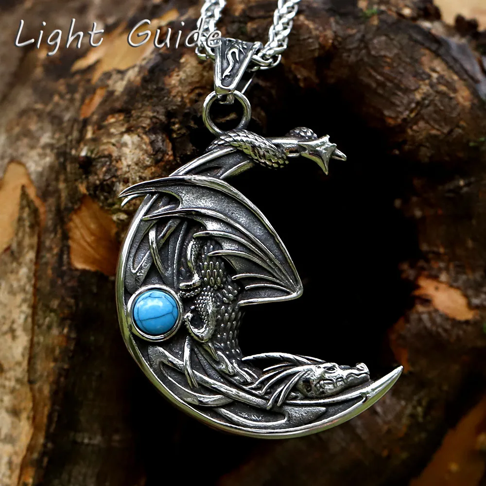 2022 Men's 316L stainless-steel Vintage Winged Dragon inlaid stone moon shape Pendant Chain Necklace for gift free shipping
2022 Men's 316L stainless-steel Vintage Winged Dragon inlaid stone moon shape Pendant Chain Necklace for gift free shipping