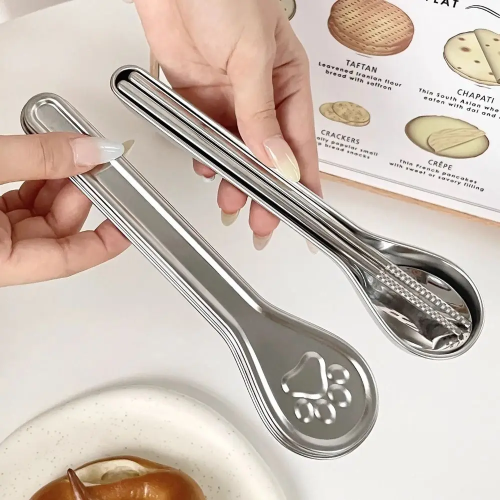 With Cat Paw Box Travel Tableware Set 304 Stainless Steel Mildew-proof Chopsticks Spoon Set Smooth Edges Rust-proof Curlty Set
With Cat Paw Box Travel Tableware Set 304 Stainless Steel Mildew-proof Chopsticks Spoon Set Smooth Edges Rust-proof Curlty Set