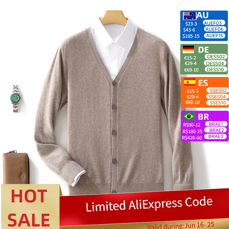 Autumn Winter 100% Pure Cashmere Wool Knit Cardigan Men's Jacket Trend V-neck High-Quality Sweater Loose Warm Men's Coat Tops
Autumn Winter 100% Pure Cashmere Wool Knit Cardigan Men's Jacket Trend V-neck High-Quality Sweater Loose Warm Men's Coat Tops