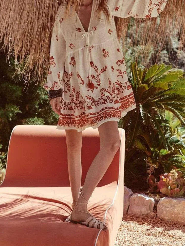 European and American style linen holiday style print fashion loose short mini dress summer new fashion women's clothing
European and American style linen holiday style print fashion loose short mini dress summer new fashion women's clothing