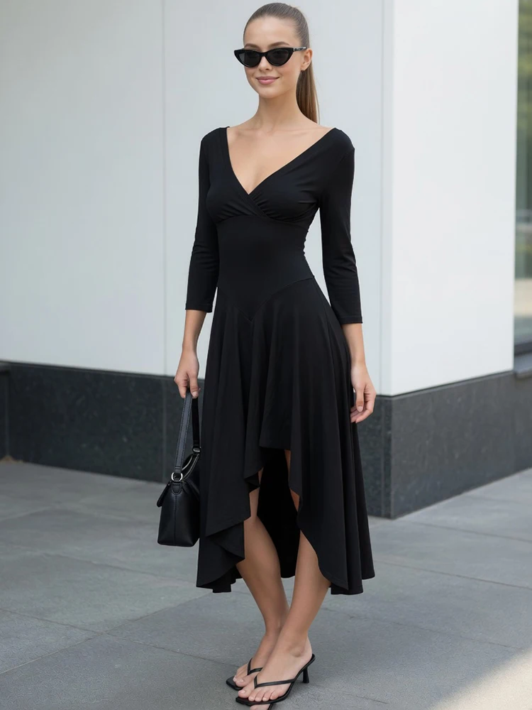 Trendix Retro V Neck Casual Dresses Women 2026 New Slim High Waist Long Sleeve Asymmetry Ruffle Dress Party Elegant Midi Dress
Trendix Retro V Neck Casual Dresses Women 2026 New Slim High Waist Long Sleeve Asymmetry Ruffle Dress Party Elegant Midi Dress