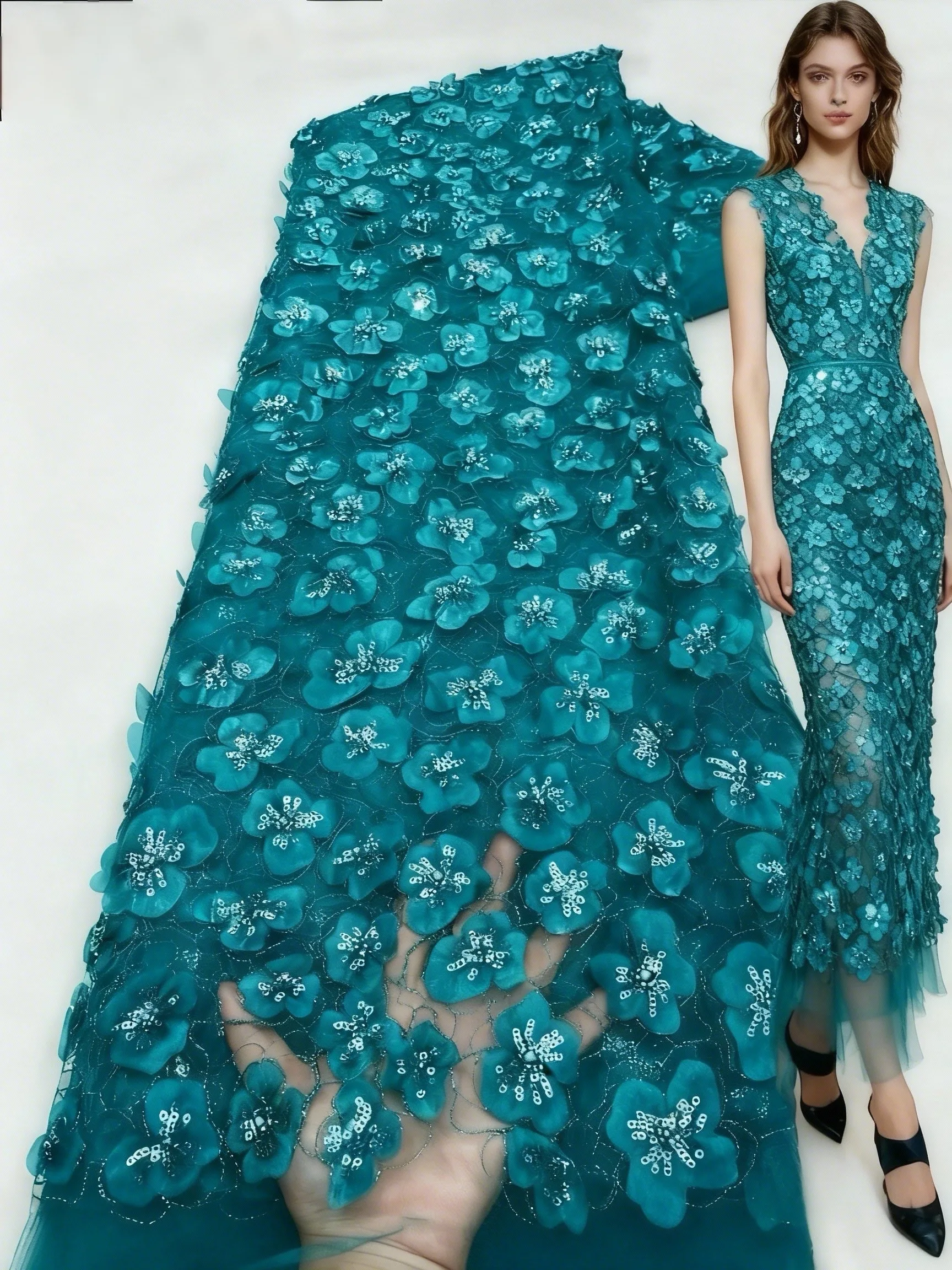 African 3D Flowers Fabric 5 Yards 2026 High Quality Sequins Embroidered French Nigerian Groom Mesh Lace Fabric For Wedding Dress
African 3D Flowers Fabric 5 Yards 2026 High Quality Sequins Embroidered French Nigerian Groom Mesh Lace Fabric For Wedding Dress