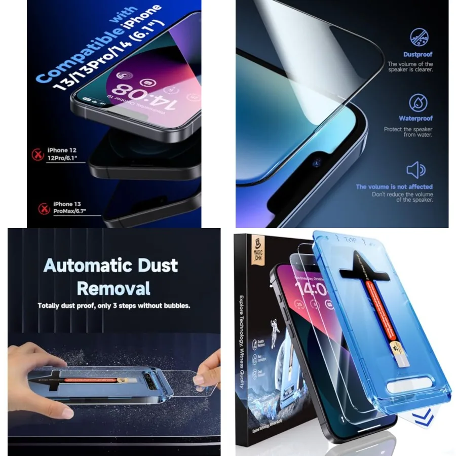 2 Pack for iPhone 13/14 iPhone 13 Pro 6.1 inch Tempered Glass Screen Protector, Auto Dust-Elimination, Bubble Free, HD Clear, E
2 Pack for iPhone 13/14 iPhone 13 Pro 6.1 inch Tempered Glass Screen Protector, Auto Dust-Elimination, Bubble Free, HD Clear, E